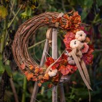 Produkt Dynia dekoracyjna z materiału na patyku żółto-brązowo-pomarańczowa Ø7cm 9 szt.