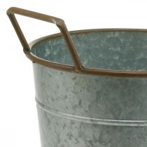 Produkt Doniczka z uchwytami, metalowy pojemnik do sadzenia, doniczka srebrna, brązowa Ø24cm W32,5cm