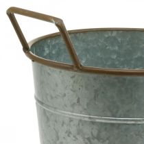 Doniczka metalowa do sadzenia, donica z uchwytami, doniczka srebrna, brązowa Ø21cm W30,5cm