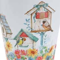Produkt Blaszana doniczka z budkami dla ptaków, dekoracja letnia, donica wys.14,5cm Ø13,5cm