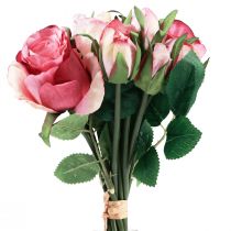Sztuczne róże Różowe sztuczne róże Dekoracyjny bukiet 29cm 12szt