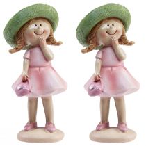 Produkt Figury dekoracyjne dziewczynka z kapeluszem różowo-zielonym 6,5x5,5x14,5cm 2szt