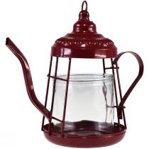 Produkt Świecznik na tealighty, szklana latarnia, czajniczek, czerwony, Ø15cm, W26cm