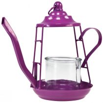 Świecznik na tealighty, szklana latarnia, czajniczek, różowy, Ø13cm W22cm