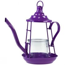 Świecznik na tealighty Szklany czajniczek z latarnią fioletowy Ø13cm W22cm