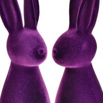 Produkt Zajączki wielkanocne flokowane figurki dekoracyjne Wielkanoc fioletowe 8x10x29cm 2szt