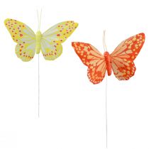 Produkt Dekoracyjne motyle na drucianych piórkach pomarańczowo-żółte 7×11cm 12szt