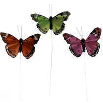 Produkt Dekoracyjne motyle na drucianych piórkach zielony różowy pomarańczowy 6,5×10cm 12szt