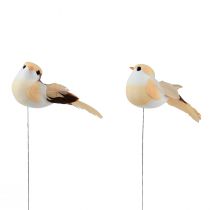 Produkt Ptaszek z piórami na drucie, ozdobny ptaszek z piórami pomarańczowo-brązowy 4cm 12szt