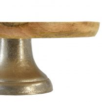 Produkt Dekoracyjna taca na talerze, drewniana, metalowa podstawa, naturalne srebro Ø25cm