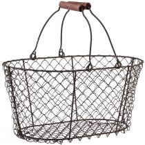 Produkt Kosz druciany, kosz siatkowy, kosz metalowy, rdzawy uchwyt, drewno, dł. 30 cm