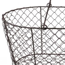 Produkt Kosz druciany, kosz siatkowy, kosz metalowy, rdzawy uchwyt, drewno, dł. 30 cm