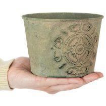 Produkt Doniczka metalowa, zielona, vintage, Ø22 cm–13,5 cm, zestaw 3 szt.