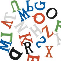 Produkt Dekoracja stołu do szkoły, rozproszona dekoracja do szkoły, litery drewniane kolorowe 2,5cm 26 szt