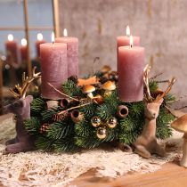 Produkt Świece filarowe w kolorze różowego pyłu, 70×120 mm, barwione w całości, zestaw 4 sztuk, dekoracyjne świece na wesela i do domu