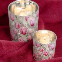 Produkt Dekoracyjny szklany lampion z motywem tulipana, wiosenny dodatek do domu, 8 cm, 4 sztuki.