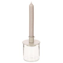 Produkt Metalowy świecznik w kolorze matowego beżu, mały świecznik na świece stożkowe, 8 cm, 3 sztuki