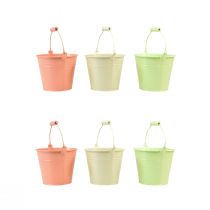 Produkt Wiadro z uchwytem donica metalowa pastelowa Ø14cm W12cm 6 szt