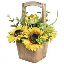 Produkt Kompozycja sztucznych kwiatów słonecznika w drewnianej doniczce wys. 31 cm