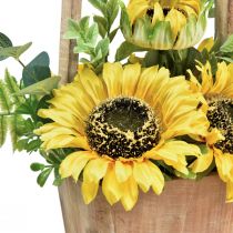 Produkt Kompozycja sztucznych kwiatów słonecznika w drewnianej doniczce wys. 31 cm
