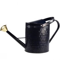 Produkt Dekoracyjna konewka, metal w kratkę w kolorze niebieskim i złotym, w stylu retro, do użytku wewnątrz, w ogrodzie lub na balkonie, 65 cm