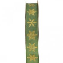 Produkt Wstążka świąteczna śnieżynka zielona, żółta 25mm 15m