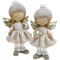 Dekoracja adwentowa Anioł bożonarodzeniowy, figura serca anioła H16.5cm 2szt