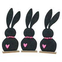 Produkt Dekoracja stołu Dekoracja zajączka wielkanocnego filcowa czarna z sercem 45cm 3 szt