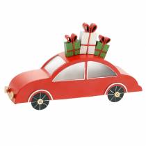 Samochód świąteczny z diodami LED czerwony metal 25cm H14,5cm Na baterie.