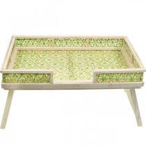Produkt Taca na łóżko wykonana z bambusa, składana taca do serwowania, drewniana taca z plecionym wzorem zielono-naturalne kolory 51,5×37cm