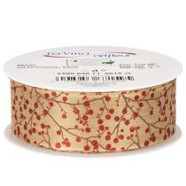 Produkt Dekoracyjne gałązki wstążkowe z czerwonymi brokatowymi jagodami, 40mm x 15m