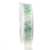 Produkt Wstążka Zielone Liście Wstążka Organza Dekoracyjna 25mm 18m