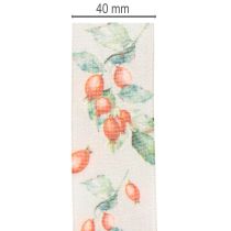 Produkt Wstążka prezentowa, jesienny wzór z owocami dzikiej róży i liśćmi, 40 mm x 18 m
