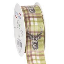 Produkt Wstążka dekoracyjna z głową jelenia i wzorem w kratkę, 40 mm x 15 m