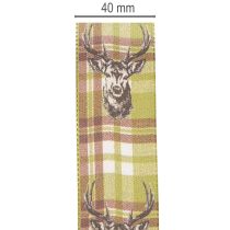 Produkt Wstążka dekoracyjna z głową jelenia i wzorem w kratkę, 40 mm x 15 m