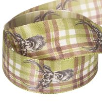Produkt Wstążka dekoracyjna z głową jelenia i wzorem w kratkę, 40 mm x 15 m
