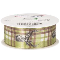 Produkt Wstążka dekoracyjna z głową jelenia i wzorem w kratkę, 40 mm x 15 m