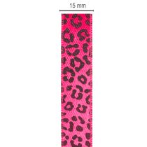 Produkt Wstążka dekoracyjna z nadrukiem w panterkę, różowa, 15 mm x 18 m