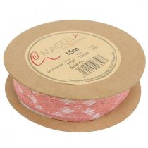 Produkt Wstążka koronkowa stary róż, wstążka ozdobna, dekoracja vintage, wstążka ozdobna, dekoracja ślubna W25mm L15m