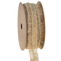 Produkt Wstążka jutowa, wstążka ozdobna ze złotymi koralikami, juta, 17mm, 10m