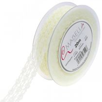 Produkt Ozdobna wstążka z koronką, kwiecista wstążka prezentowa, dekoracja ślubna jasnożółta szer.20mm dł.20m