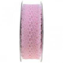Produkt Koronkowa wstążka Dekoracja prezentowa Dekoracja stołu weselnego Różowa szer.35mm dł.20m