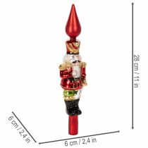 Produkt Figurka dziadka do orzechów na czubek choinki w kolorze czerwonym, na choinkę 28 cm, prawdziwe szkło
