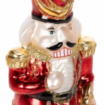 Produkt Figurka dziadka do orzechów na czubek choinki w kolorze czerwonym, na choinkę 28 cm, prawdziwe szkło