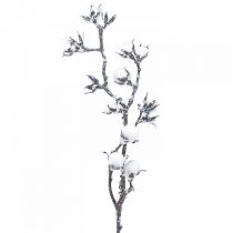 Sztuczna gałązka bawełny Kwiaty bawełniane ze śniegiem 79cm