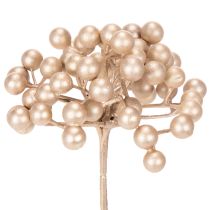 Produkt Sztuczna gałązka jagód, dekoracja w kolorze szampańskim, 28 cm, 3 sztuki