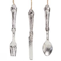 Produkt Ozdoba na sztućce do zawieszenia metalowa imitacja srebrna 14cm 12 szt