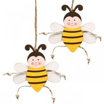 Pszczółka do powieszenia, wiosenna dekoracja, drewniana zawieszka wys.9,5cm 6szt
