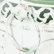 Produkt Doniczka metalowa z tłoczonym wzorem i uchwytami, biało-zielona, w stylu shabby chic, wys. 22/19,5/17,5 cm, śr. 25,5/20,5/15,5 cm, zestaw 3 szt.