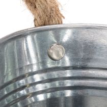 Produkt Metalowa miska z uchwytami ze sznurka, srebrna, wys. 22 cm, wys. 10 cm